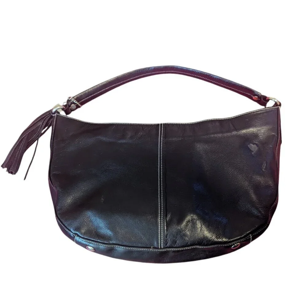 Y2K Perlina Bag Leather Hobo Shoulder‎ Crescent Baguette Tassel Silver Hardware